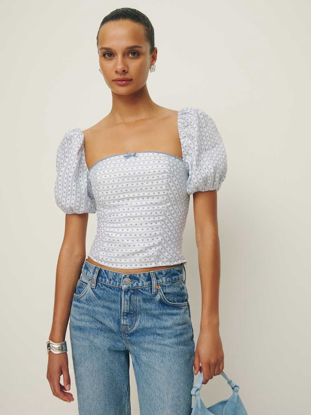 Reformation Marella Linen Top size 2 blue